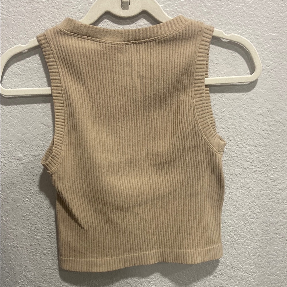 Pink Rose Tan Ribbed Crop Tank Top - Picture 3 of 3